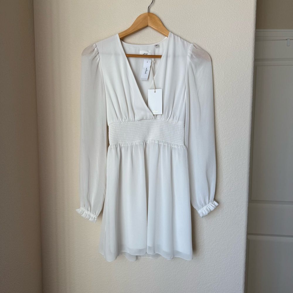 Aritzia Wilfred Wistful Dress Chiffon V-neck mini dress Size XS BNWT